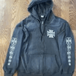 West Coast Choppers Patched Wash Zip-Up Hoodie Men's Black Heavyweight Cotton L